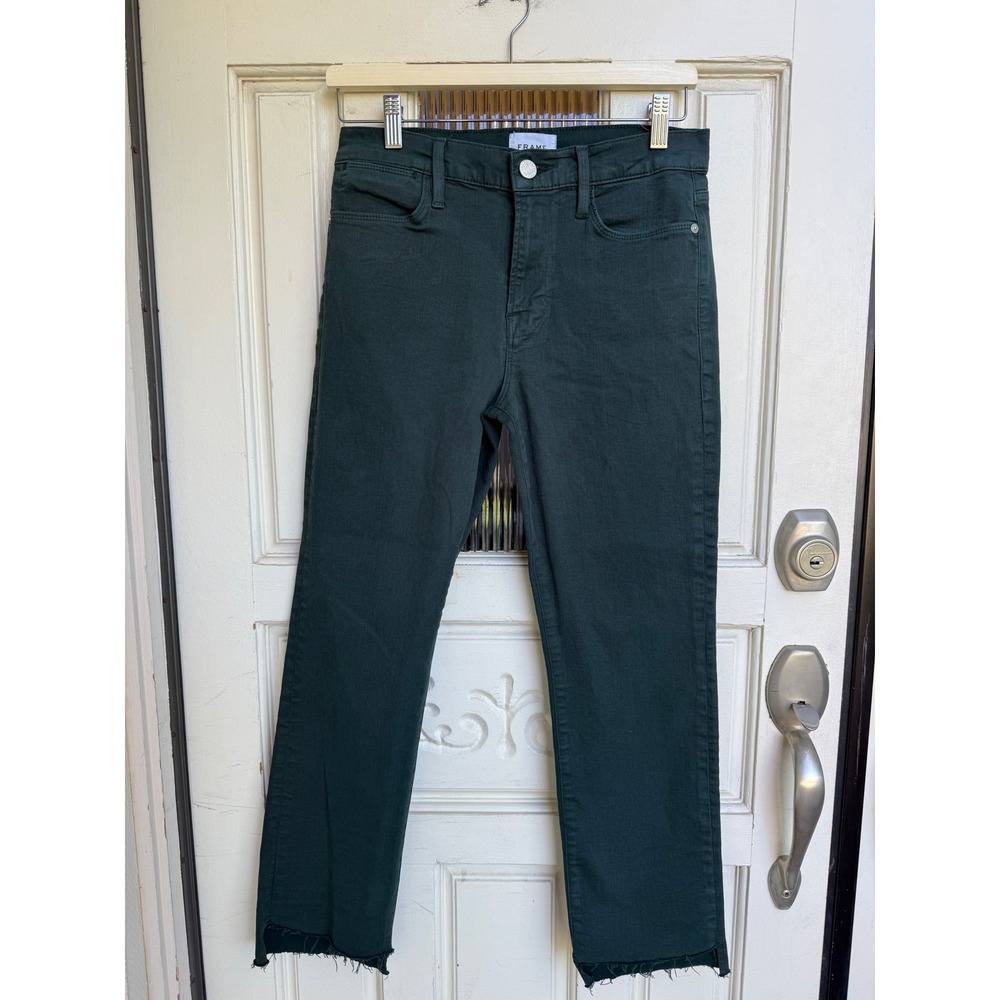 FRAME Le High Straight‎ Jeans Pine Green Raw Hem LHSTRS403C Womens Size 29